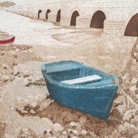 Juan C. Tedesco, juillet 2025 - Vernis mou, aquatinte - Papier 28 x 38 cm - Plaque 20 x 25 cm. Il s'agit d'une épreuve d'artiste. Il n'y a pas eu d’édition Gravure de bateaux, réalisée au vernis mou et à l'aquatinte dans des tons sépia : les coques des bateaux sont l'une rouge et l'autre bleue