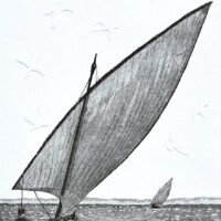Juan C. Tedesco, diciembre 2024 - Barniz blando, aguatinta, gofrado - Papel 28 x 38 cm - Plancha 17 x 24,5 cm. Edición de 20 ejemplares Grabado de una barca de vela navegando, realizado con barniz blando, aguatinta y gofrado